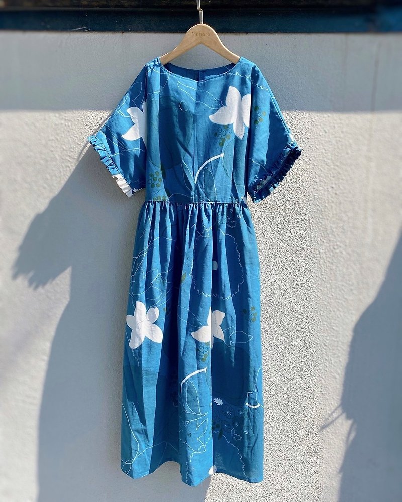 伊藤華爾滋 青 - 森林系俐落洋 - 洋裝/連身裙 - 棉．麻 藍色