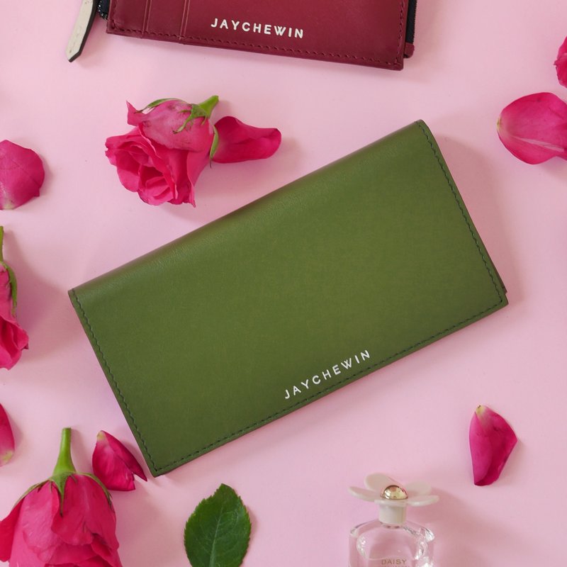 กระเป๋าสตางค์แบบพับยาว Long Flat Wallet สีเขียว Olive - กระเป๋าสตางค์ - หนังแท้ สีเขียว