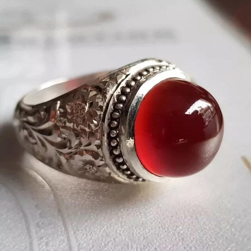 OLD Real Aqeeq Ring Dark Brown Liver Color Aqeeq ring agate ring Mens gift rings - General Rings - Gemstone Red