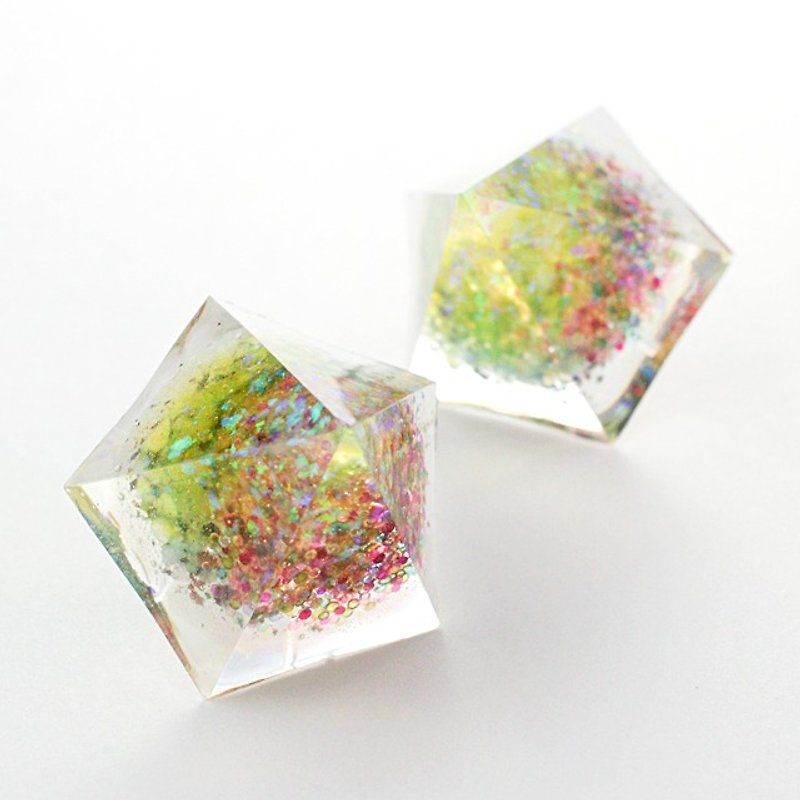 Pentagon Dome Earrings (Psychedelia) - Earrings & Clip-ons - Other Materials Multicolor