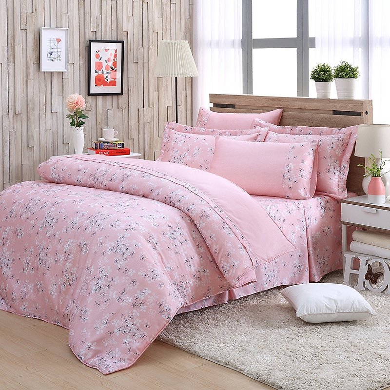 Double size fresh flower bud (powder) - Tencel dual-use bed cover six-piece group [100% lyocell] - Bedding - Silk Pink
