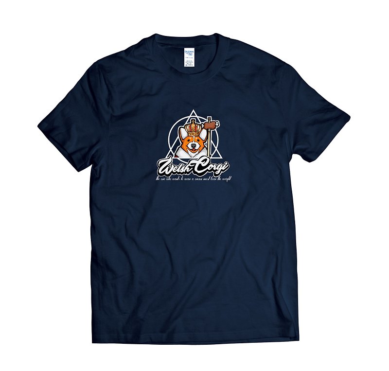 Corgi king navy blue T-shirt - เสื้อยืดผู้ชาย - ผ้าฝ้าย/ผ้าลินิน สีน้ำเงิน