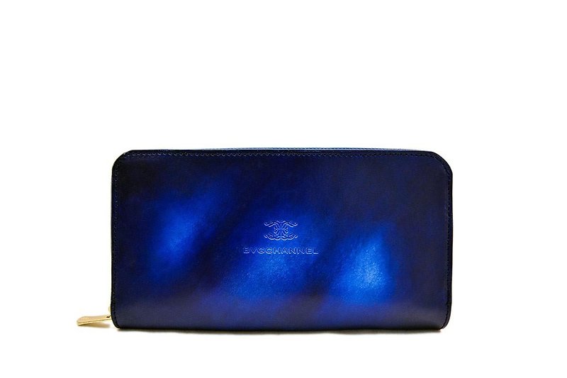 アクロモ ブルー ラウンドファスナー ロングウォレット / 長財布 - 銀包 - 真皮 藍色