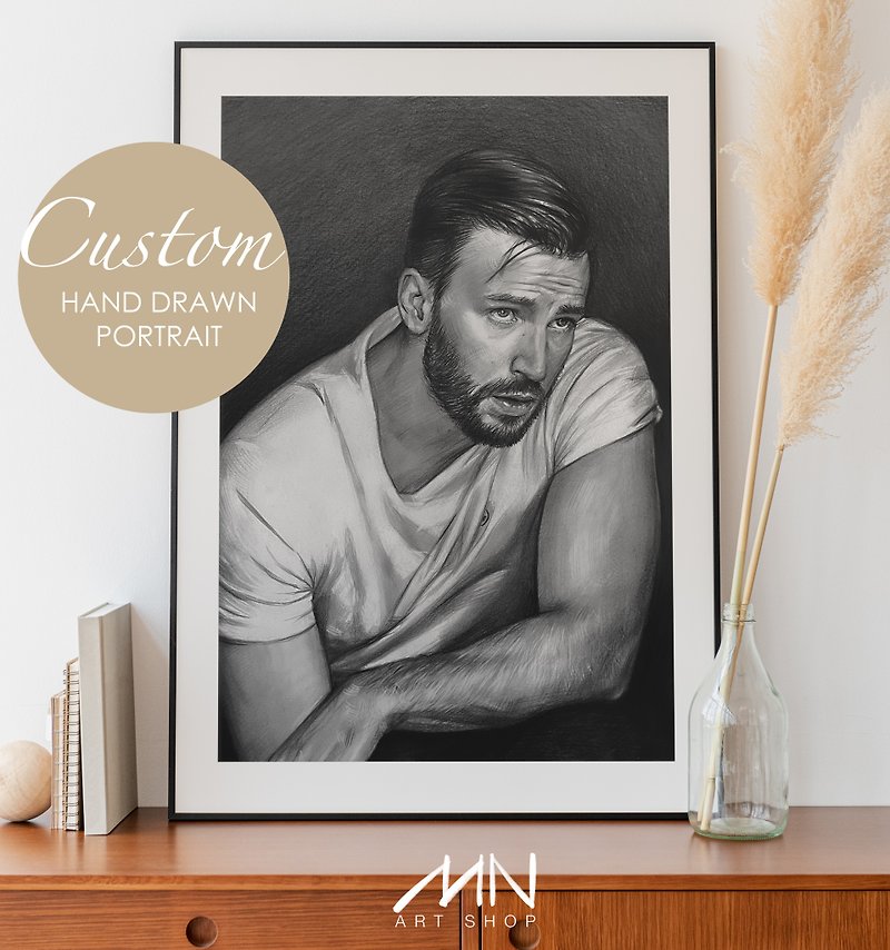 Physical hand-drawn graphite custom male portrait, High quality original artwork - Customized Portraits - Paper White