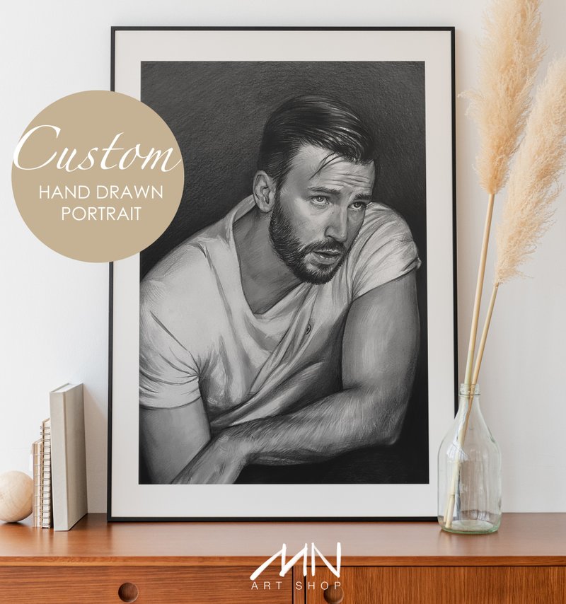 Physical hand-drawn graphite custom male portrait, High quality original artwork - Customized Portraits - Paper White