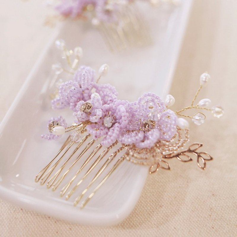 浪漫串珠新娘頭飾,Bridal Headpiece - 髮夾/髮飾 - 其他材質 紫色