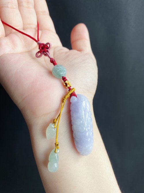 樂藏｜輕珠寶｜手作能量 富足 天然緬甸玉翡翠 葡萄 葫蘆 桃子 掛繩 禮物 包掛 長輩