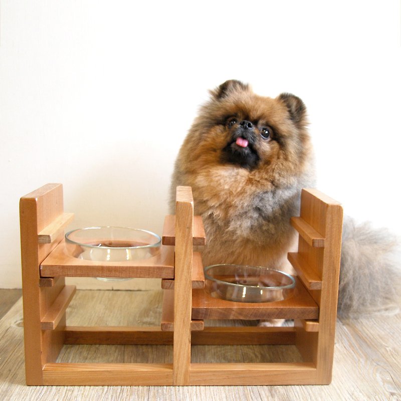 《斑馬與狗．寸光》可調式寵物餐桌 雙碗 中小型犬 狗餐桌 貓餐桌 獨家設計 - 寵物碗/碗架/自動餵食器 - 木頭 