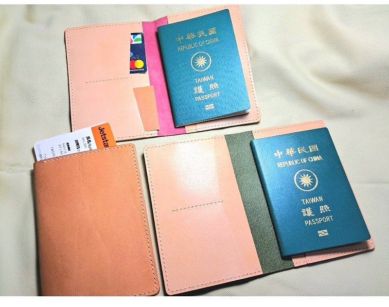 Genuine vegetable tanned cowhide passport cover passport bag hand-stitched - กระเป๋าใส่เหรียญ - หนังแท้ สีนำ้ตาล