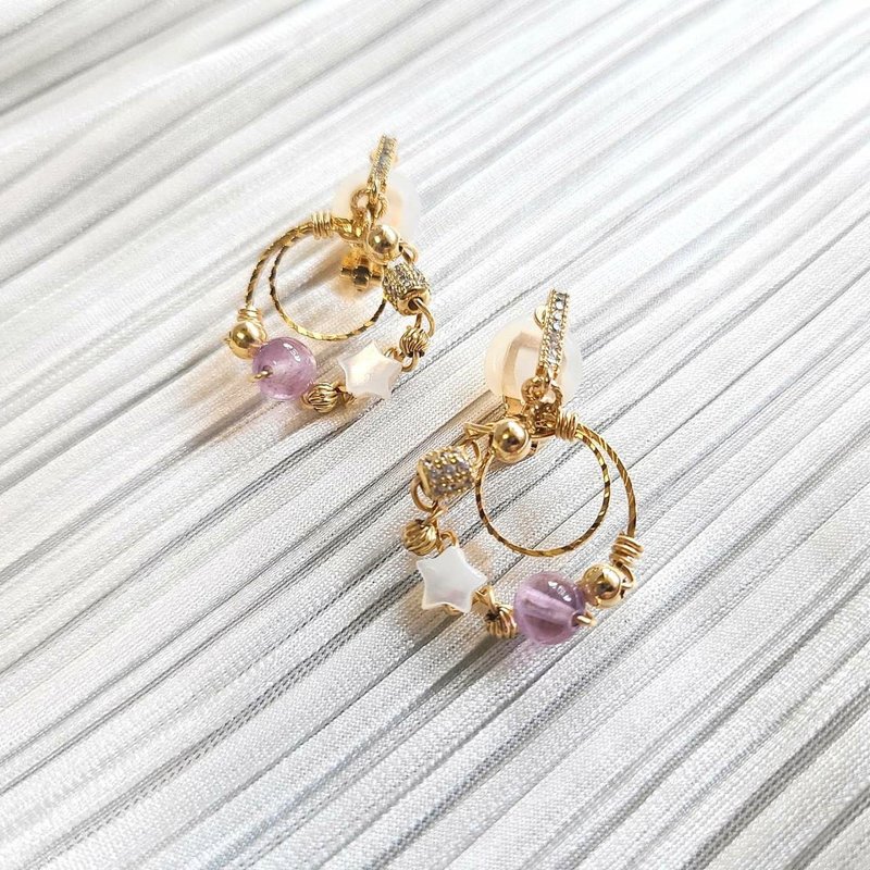 人魚盛宴系列 - 紫水晶圈型耳環 - 耳環/耳夾/耳骨夾 - 其他材質 