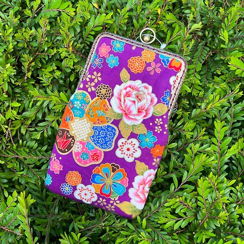 GirlsKioku Handicraft 和風燙金 紫 口金手機包 口金斜背包 Girlskioku