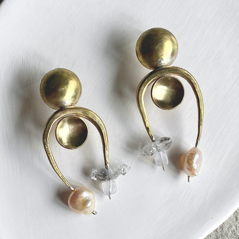 珍珠耳飾 - 耳環/耳夾 - 寶石 橘色