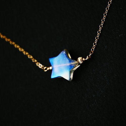 一抹月光 Emoonstone 滿光藍暈拉長石星星項鍊 輕珠寶石水晶