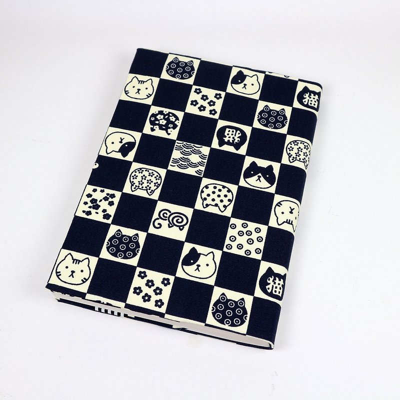 A5 Mom's Handbook Cloth Book Cloth - Japanese Plaid Cat (Blue) - Notebooks & Journals - Cotton & Hemp Blue