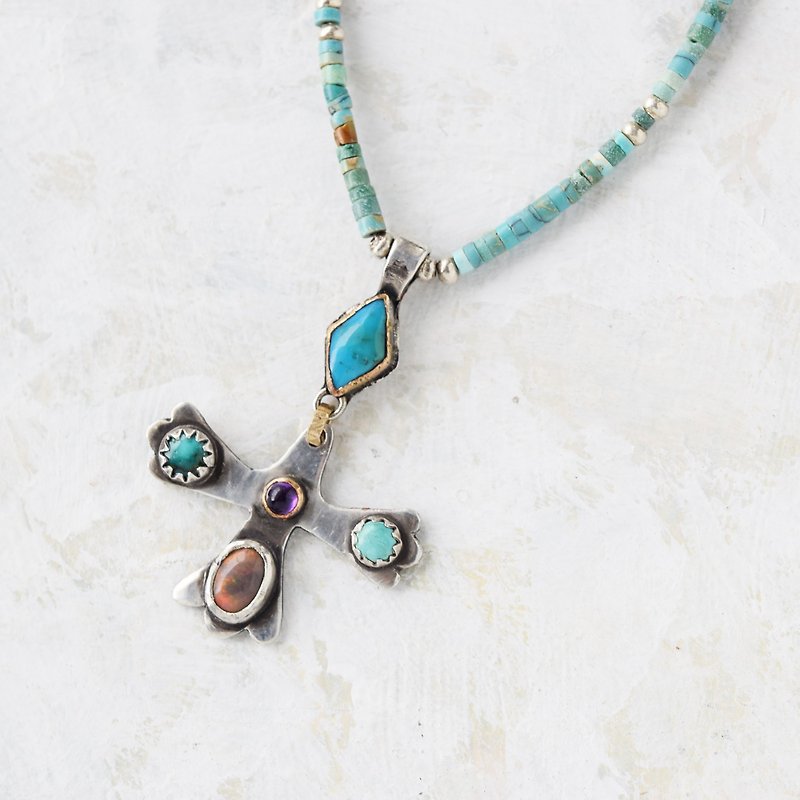 Natural Turquoise & Opal Necklace Silver 925 Natural Stone - แหวนทั่วไป - เครื่องเพชรพลอย สีน้ำเงิน