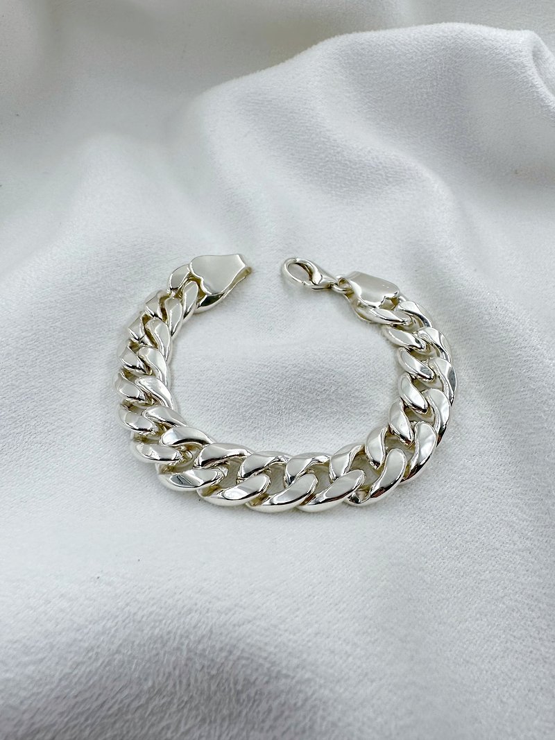 Cuban Brave Chain_925 Sterling Silver_Wide Cuban Chain_Bracelet_Retro Style - Bracelets - Silver 