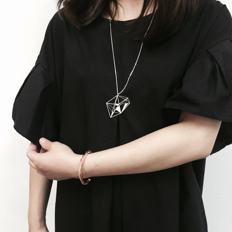 銀色鑽石切面項鏈 ∎Silver Facet Diamond necklace ∎ Illusion collection ∎ - 項鍊 - 其他金屬 銀色
