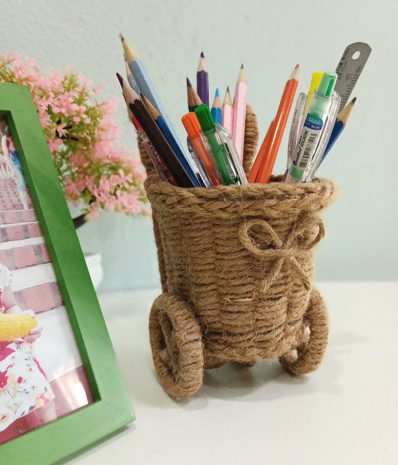 hand made woven basket  trolley for home and pencil box - Pen & Pencil Holders - Other Materials Brown