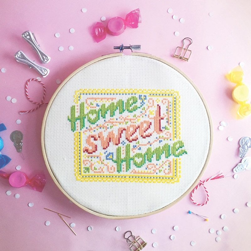 Cross Stitch KIT - Spring Home Sweet Home - Knitting, Embroidery, Felted Wool & Sewing - Cotton & Hemp Yellow