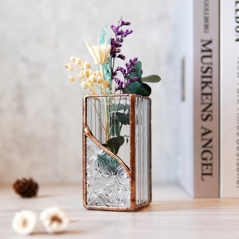 花器 ペン立て ベゴニアの花 - 象嵌ガラス