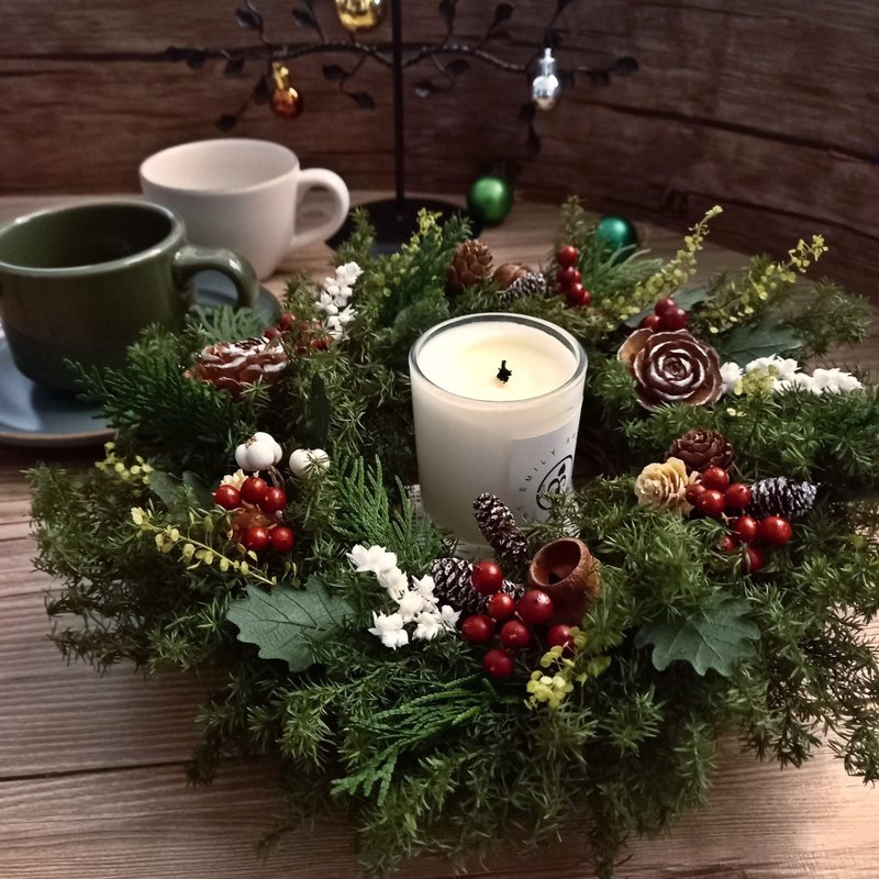 [Christmas Wreath] Red paddle everlasting cedar Christmas wreath/wreath candle holder/customized service available - Dried Flowers & Bouquets - Plants & Flowers Green