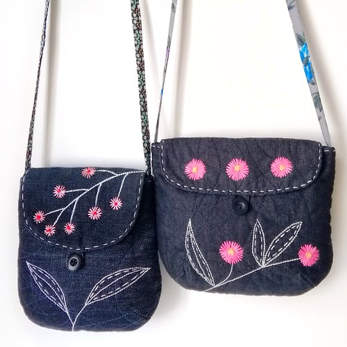 oksunnybunny Small denim bag, Embroidered purse, Fabric crossbody bag, Denim messenger purse