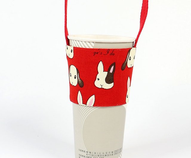 Beverage Cup Holder Eco-friendly Cup Holder Bag-Sweetheart Bunny (Red)