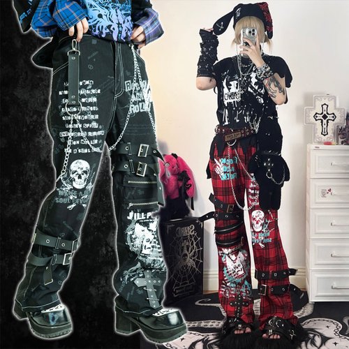 Grunge Punk Rock Anarchy Anthem Scottish Tartan Unisex Bondage Pants JJ2400