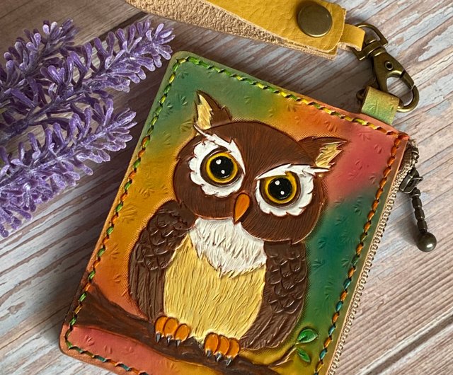 Leather carving owl card holder Shop y.g.w.p. Leather Studio Coin Purses Pinkoi