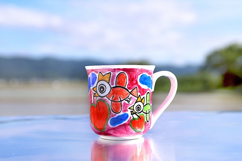 Happy birds バラ色の空・mug - 咖啡杯/馬克杯 - 瓷 藍色
