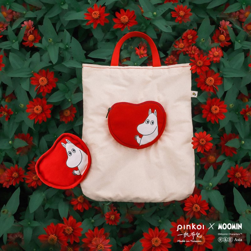 【Pinkoi x Moomin】Moomin canvas love folding bag - กระเป๋าถือ - ผ้าฝ้าย/ผ้าลินิน หลากหลายสี