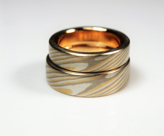 Element47 Jewelry studio~ Karat gold mokume gane wedding ring 22  (18KY/14KW/925)