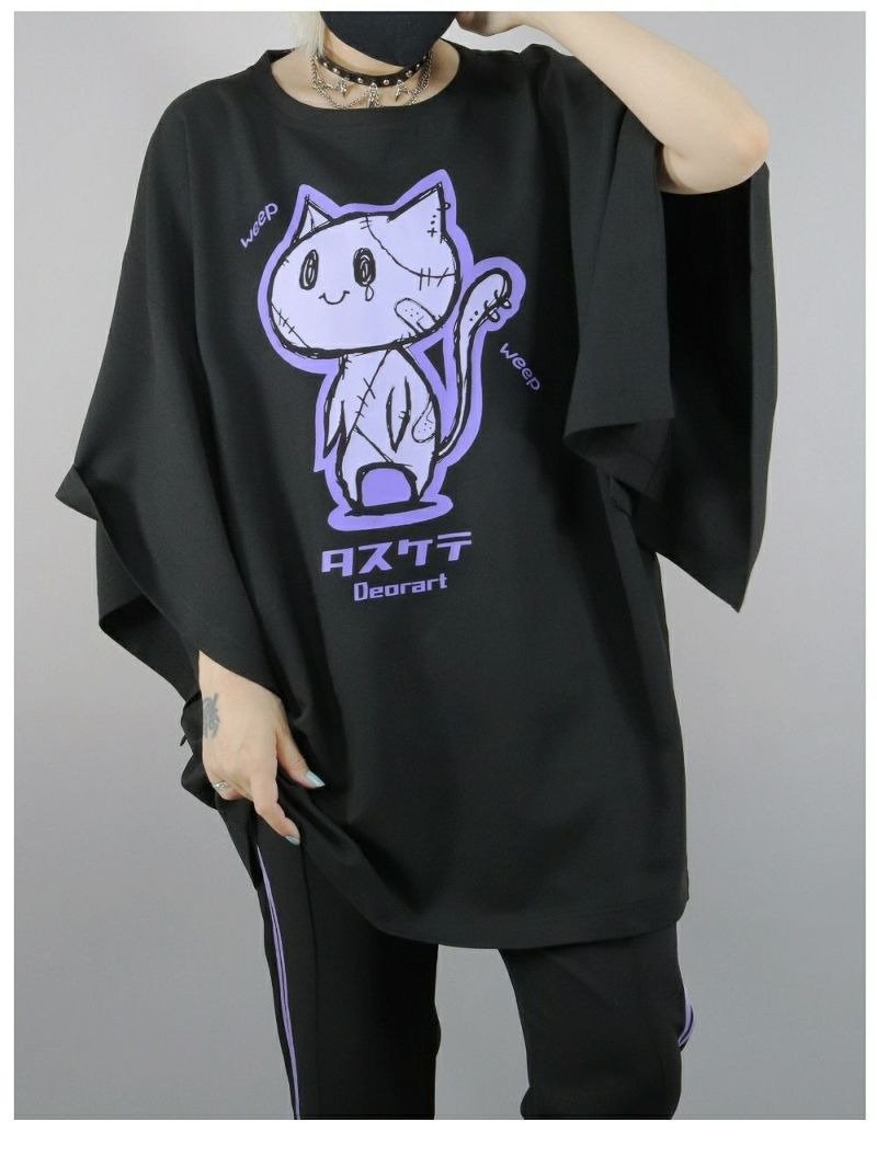 着物袖 プリント Tシャツ japan gothic rock DRT2786Long - 女 T 恤 - 聚酯纖維 