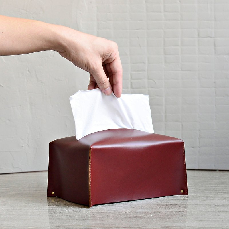 [Paranoia's Treasure Box] Kraft toilet paper box red-brown leather surface paper box into the house gift - กล่องเก็บของ - หนังแท้ สีนำ้ตาล
