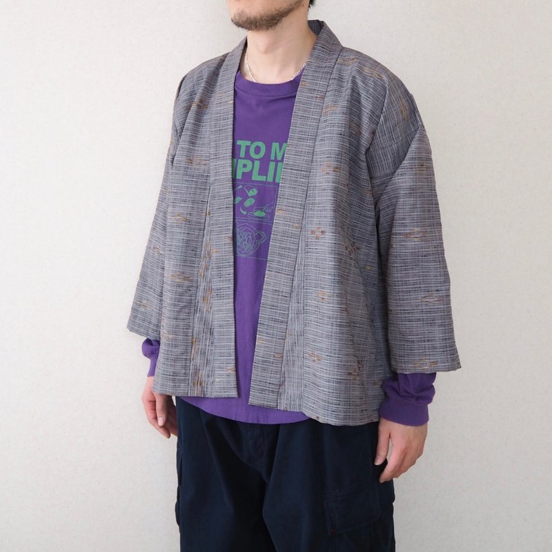 棉．麻 男夾克/外套 - Relaxing Hanten 夾克、Upcycle Kimono 夾克、獨一無二、日本男