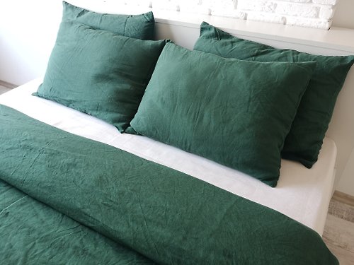 True Things Forest green linen pillowcase / Green pillow cover / Euro, American, Taiwan size