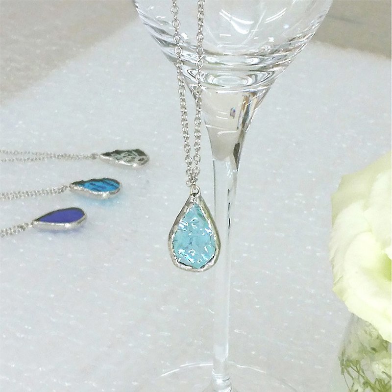 Stained glass necklace [Hitoshizuku] Water blue - สร้อยคอ - แก้ว สีน้ำเงิน