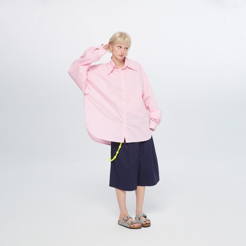 10 MOOn 條紋 oversize 襯衫 - 女襯衫 - 其他材質 粉紅色