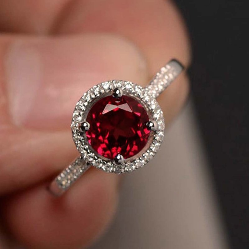 8 mm. Natural ruby ring silver sterling size 7.0 free resize - 戒指 - 純銀 紅色