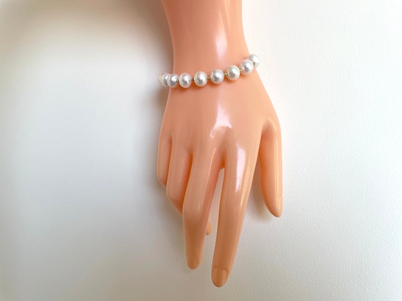 白月光 天然淡水珍珠 純銀 彈力 手鏈 - 手鍊/手環 - 珍珠 白色