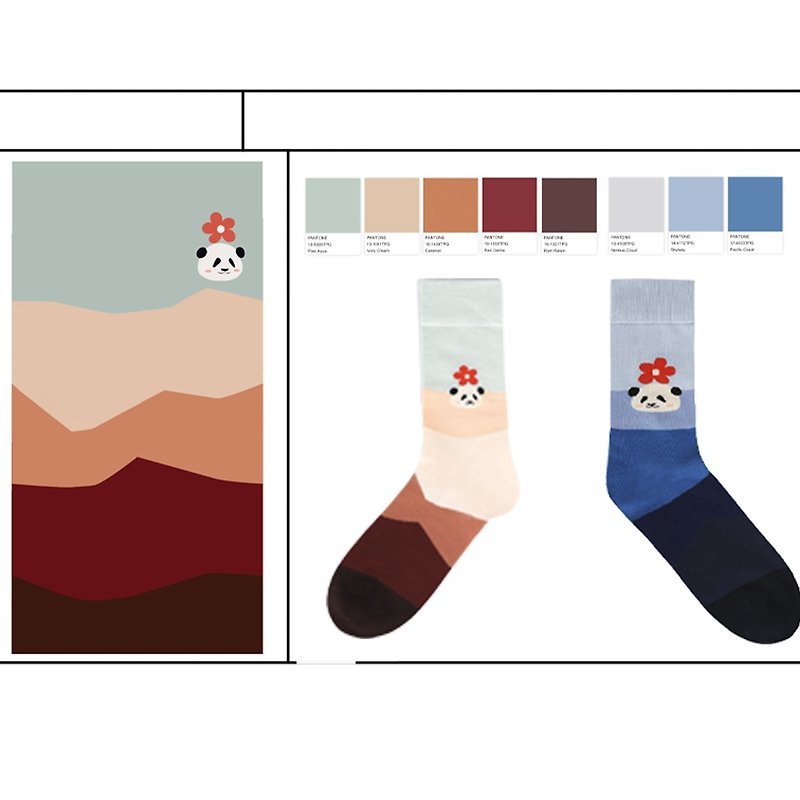Whimsy | DashinSocksX Panda Factory Picking Up Dreams_Blooming Overture Combed Cotton 2 Pairs - Socks - Cotton & Hemp Blue