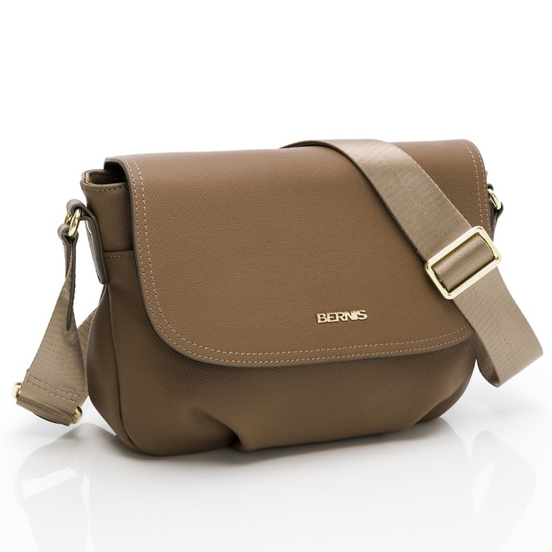 Oblique Back Palm Pattern Series | Saddle Bag Milk Tea Brown - Messenger Bags & Sling Bags - Genuine Leather Khaki