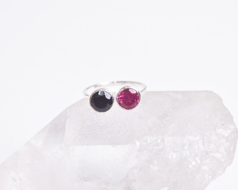 Black spinel and ruby silver ring - 戒指 - 寶石 黑色