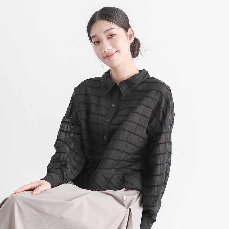 [Classic Original] Vein_Vein Multi-layered Shirt_CLT519_Black - Women's Tops - Polyester Black