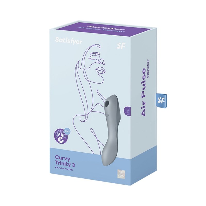 German Satisfyer Curvy Trinity 3 Clit Sucking + Vibrating Massager (Grey) - สินค้าผู้ใหญ่ - ซิลิคอน 