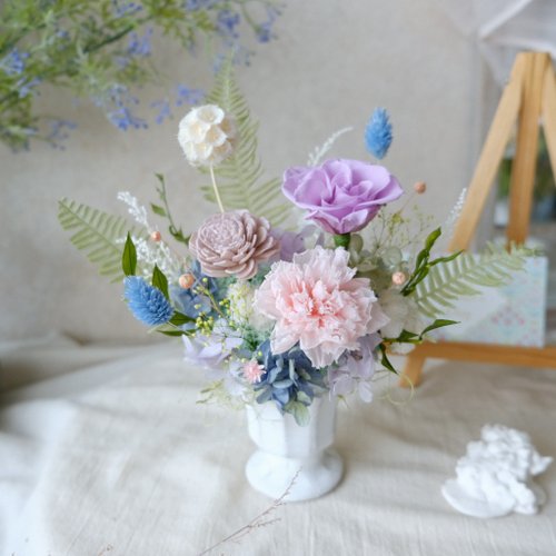 花敢森活不凋花、 永生花、乾燥花、人造花設計 【永生花盆花】永生花/居家裝飾/母親節/賀禮/送禮/粉紫優雅款
