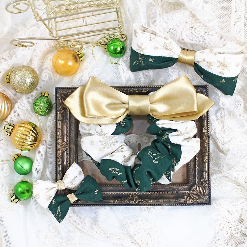 燦爛雪樹 - 髮飾組合 髮夾 髮圈 - 【聖誕禮盒】 - 髮夾/髮飾 - 棉．麻 綠色