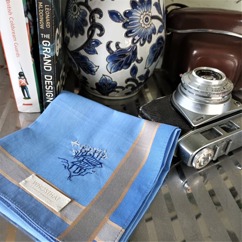 Hand embroidery pure cotton handkerchief - AERO TRIP - Handkerchiefs & Pocket Squares - Cotton & Hemp Blue