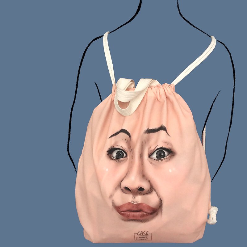 ( made to order ) Drawstring back pack :: face for someone - 水桶包/束口袋 - 棉．麻 