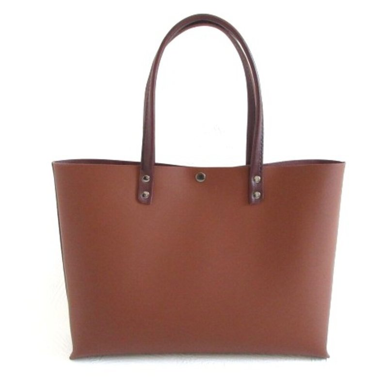 Cowhide, A4 compatible, smooth, matte Brown, hand-sewn tote, 0410 - กระเป๋าถือ - หนังแท้ สีนำ้ตาล